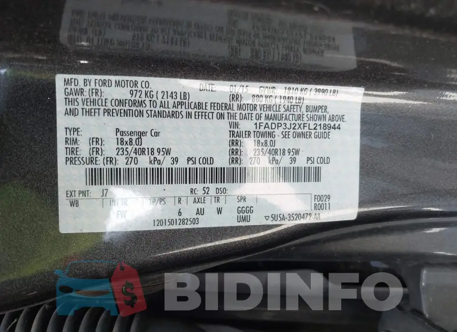 1FADP3J2XFL218944 Photo# 9