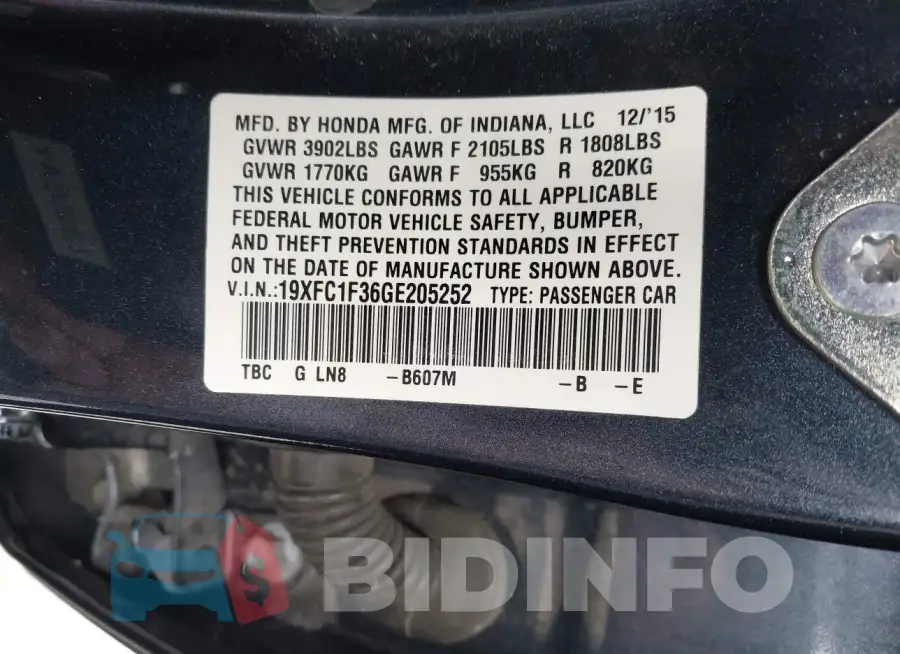 19XFC1F36GE205252 Photo# 9