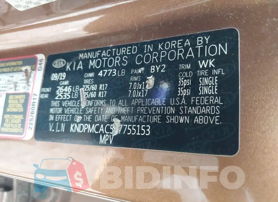 KNDPMCAC5L7755153 Photo# 9