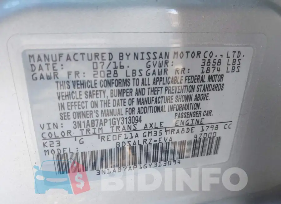 3N1AB7AP1GY313094 Photo# 9