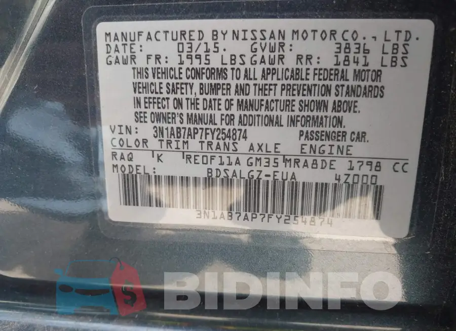 3N1AB7AP7FY254874 Photo# 9
