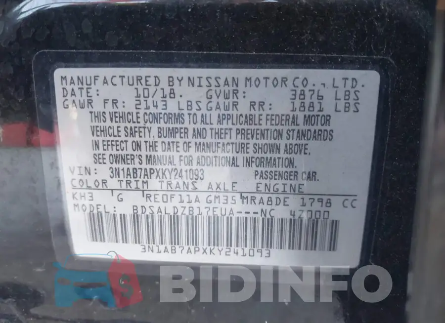 3N1AB7APXKY241093 Photo# 9