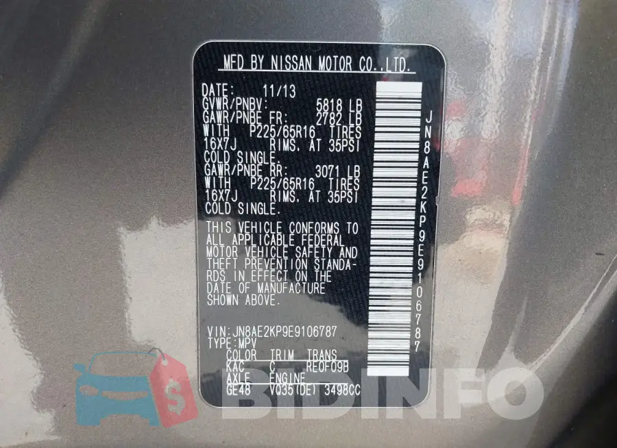 JN8AE2KP9E9106787 Photo# 9