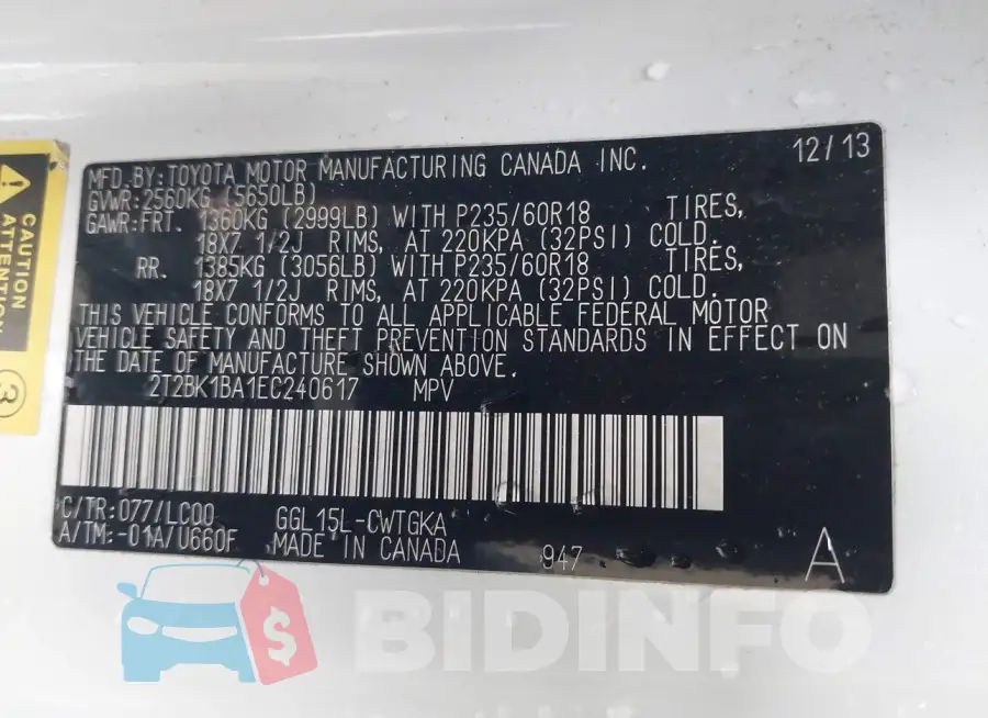 2T2BK1BA1EC240617 Photo# 9
