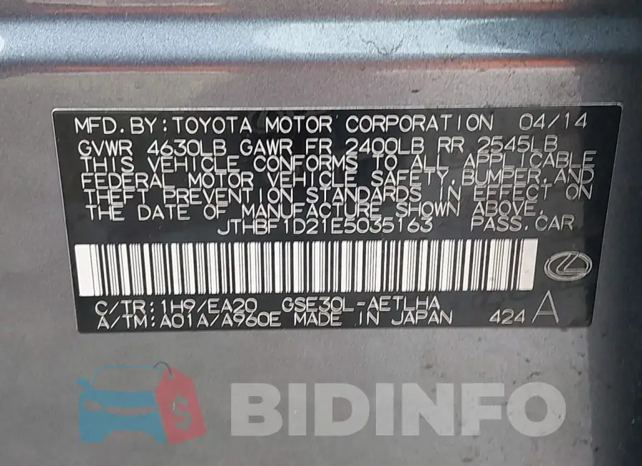 JTHBF1D21E5035163 Photo# 9