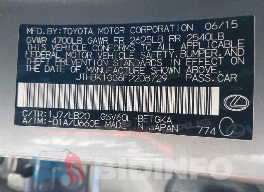 JTHBK1GG6F2208729 Photo# 9