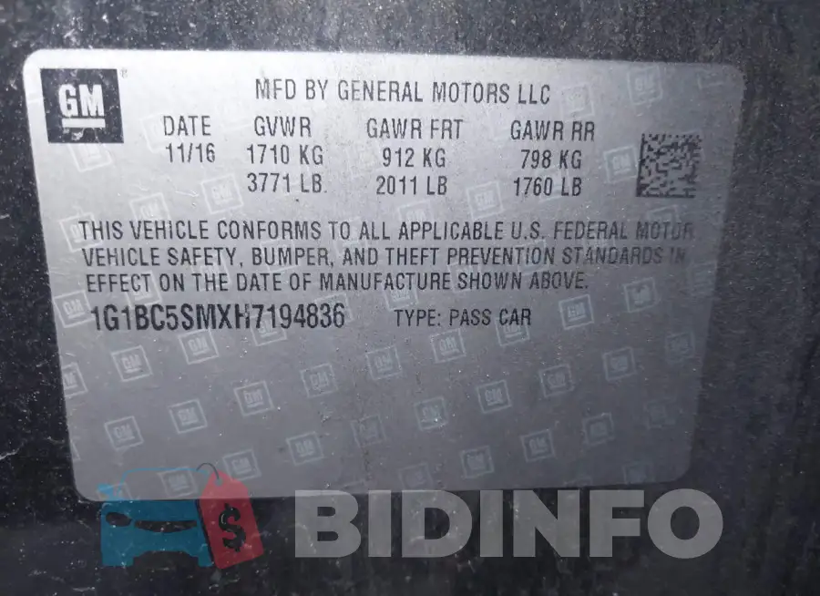 1G1BC5SMXH7194836 Photo# 9