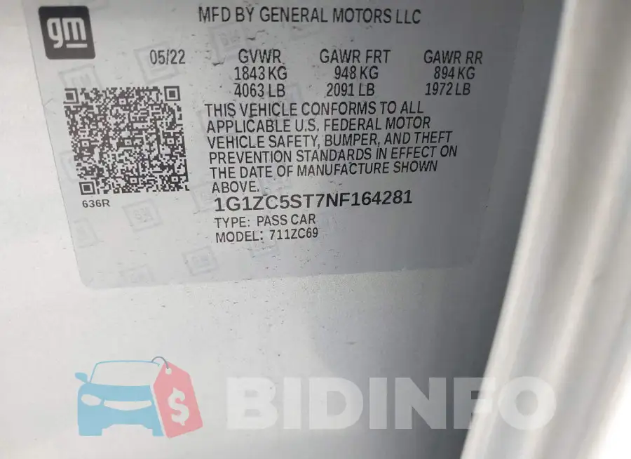 1G1ZC5ST7NF164281 Photo# 9