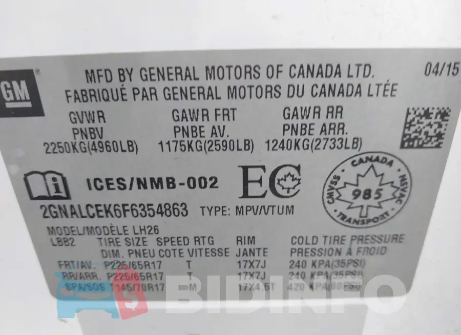 2GNALCEK6F6354863 Photo# 9