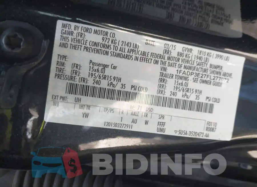 1FADP3E27FL277072 Photo# 9