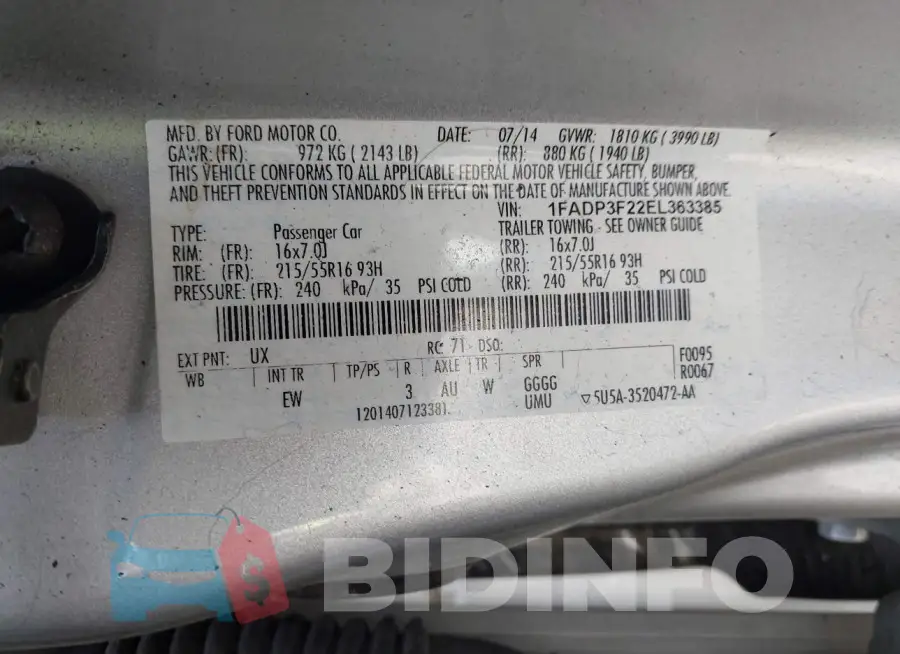 1FADP3F22EL363385 Photo# 9
