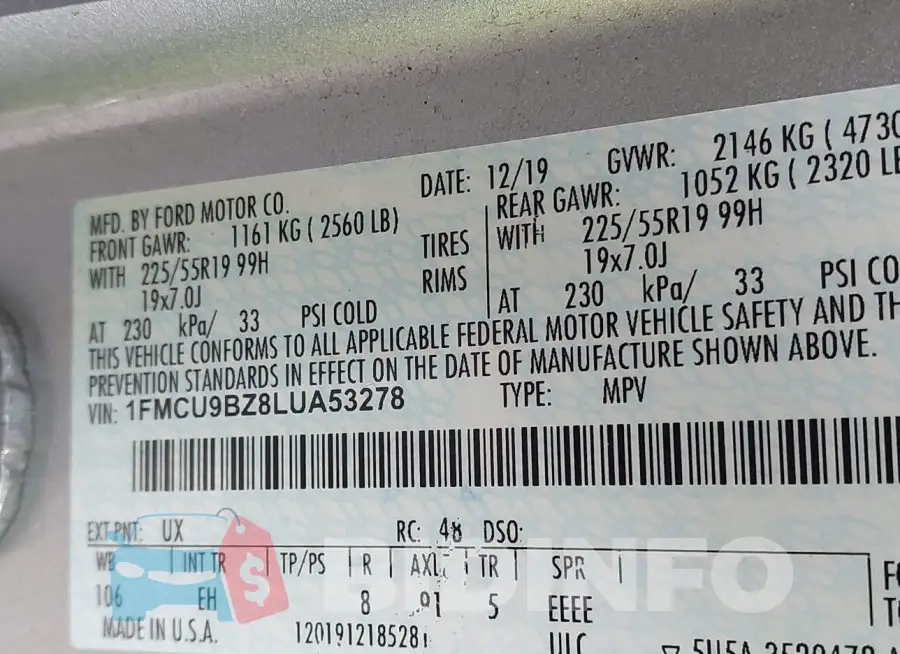 1FMCU9BZ8LUA53278 Photo# 9