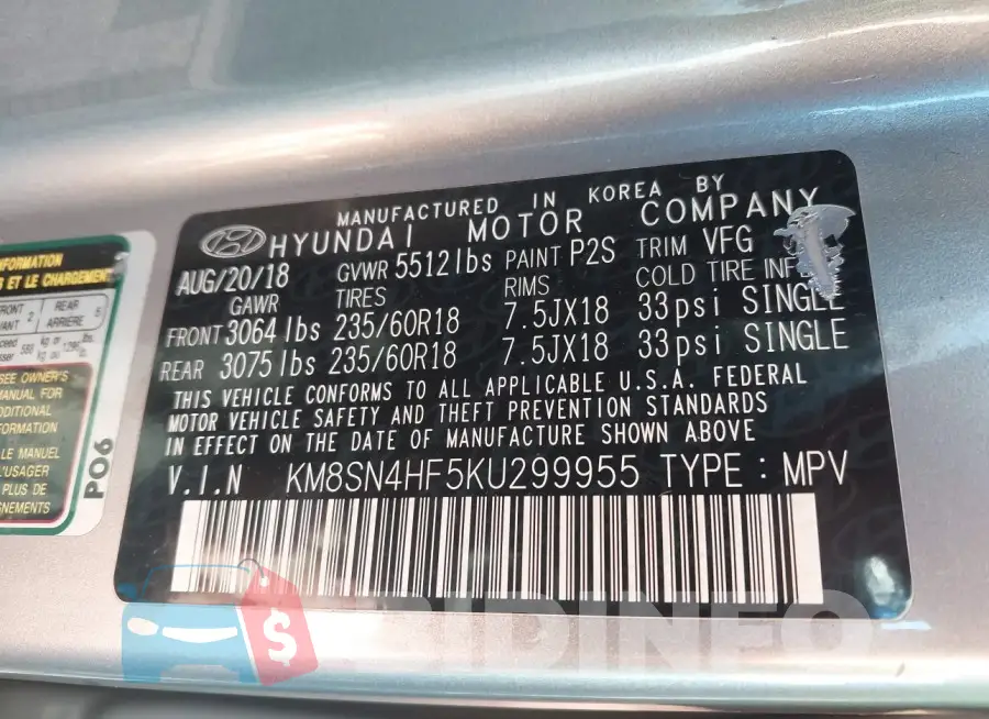 KM8SN4HF5KU299955 Photo# 9