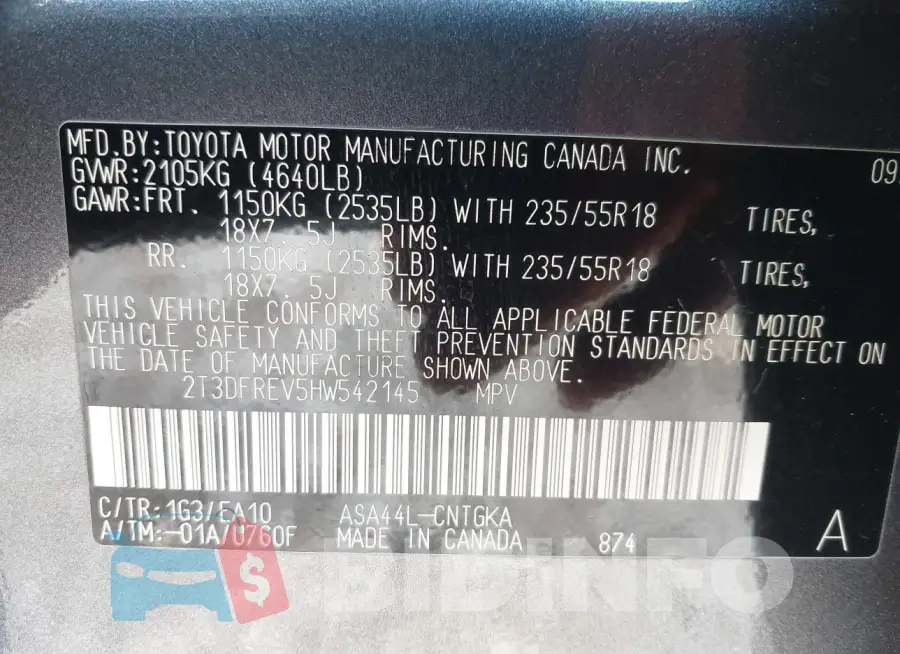 2T3DFREV5HW542145 Photo# 9