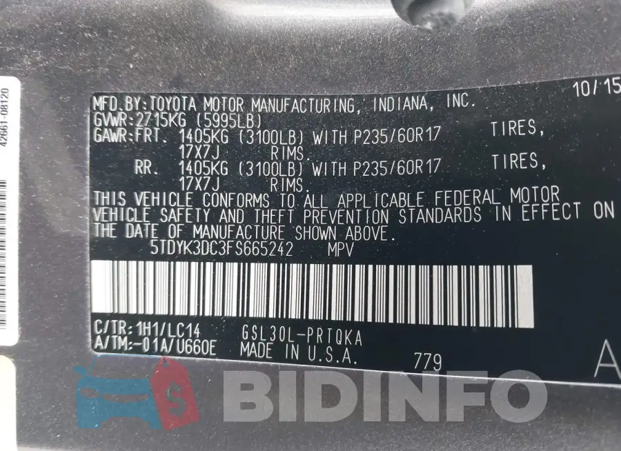 5TDYK3DC3FS665242 Photo# 9