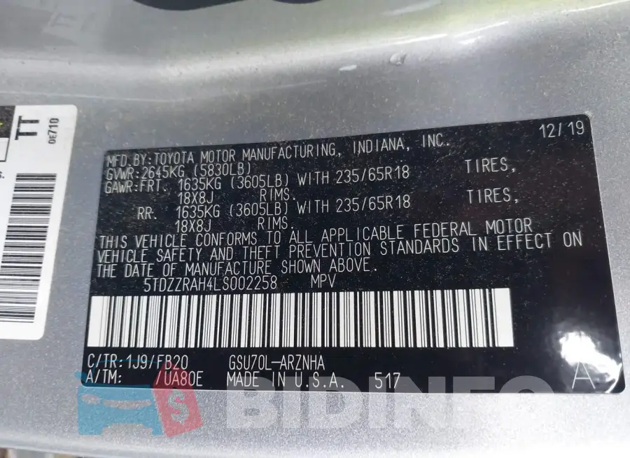 5TDZZRAH4LS002258 Photo# 9