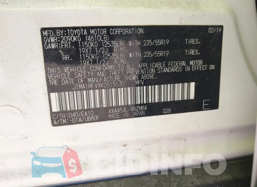 JTMA1RFVXKD515530 Photo# 9