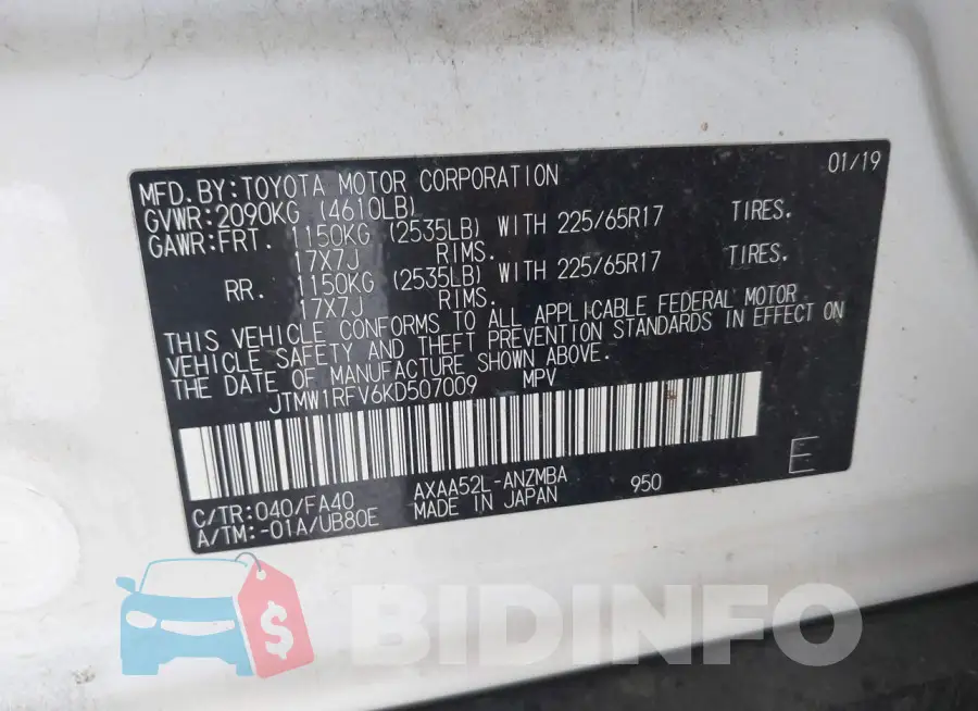 JTMW1RFV6KD507009 Photo# 9