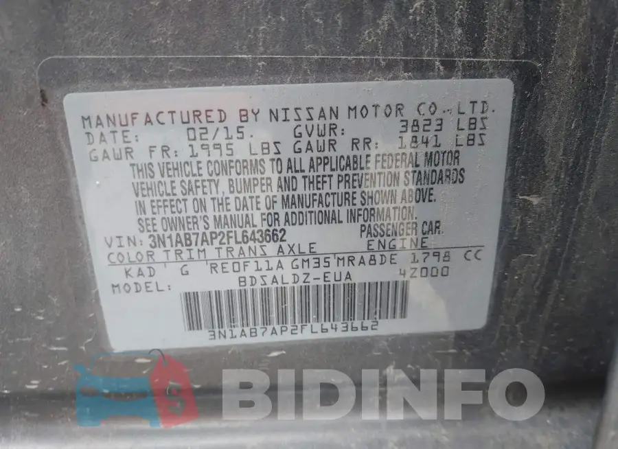3N1AB7AP2FL643662 Photo# 9