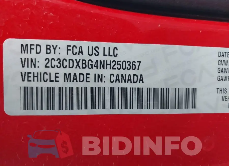 2C3CDXBG4NH250367 Photo# 9