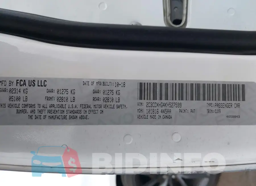 2C3CDXHG4KH527599 Photo# 9