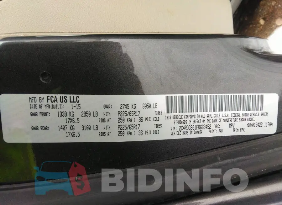 2C4RDGBG1FR668452 Photo# 9