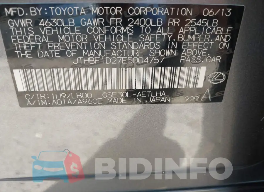 JTHBF1D27E5004757 Photo# 9
