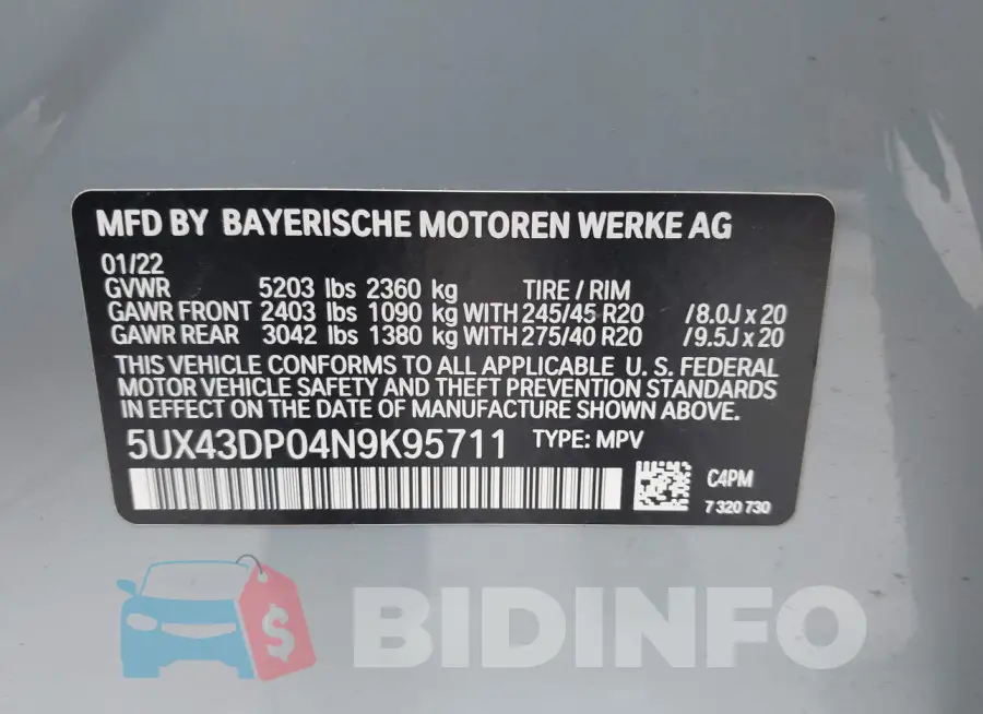 5UX43DP04N9K95711 Photo# 9