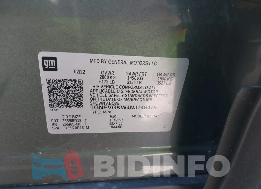 1GNEVGKW4NJ146475 Photo# 9