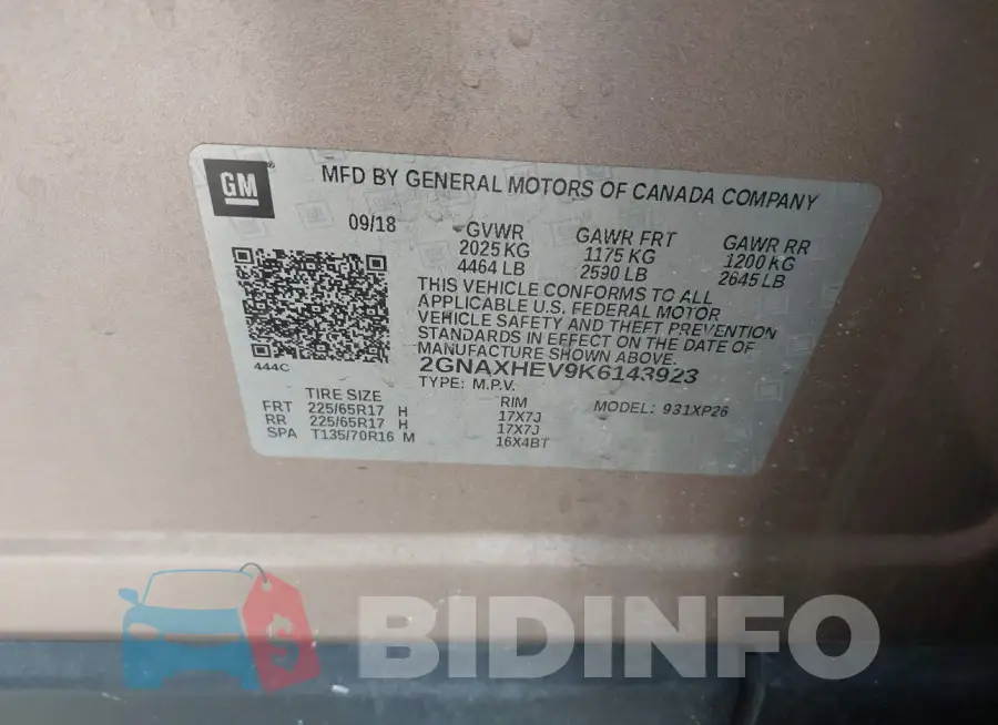 2GNAXHEV9K6143923 Photo# 9