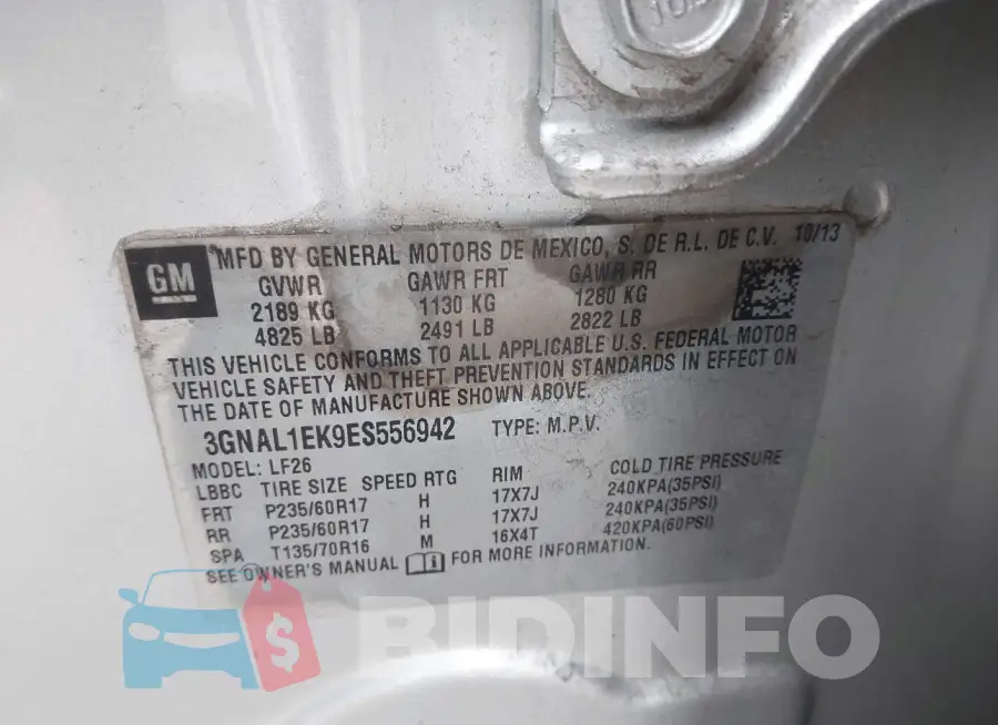3GNAL1EK9ES556942 Photo# 9