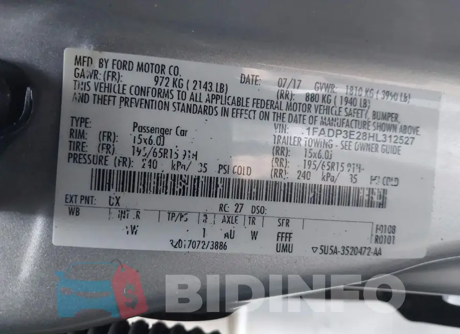 1FADP3E28HL312527 Photo# 9