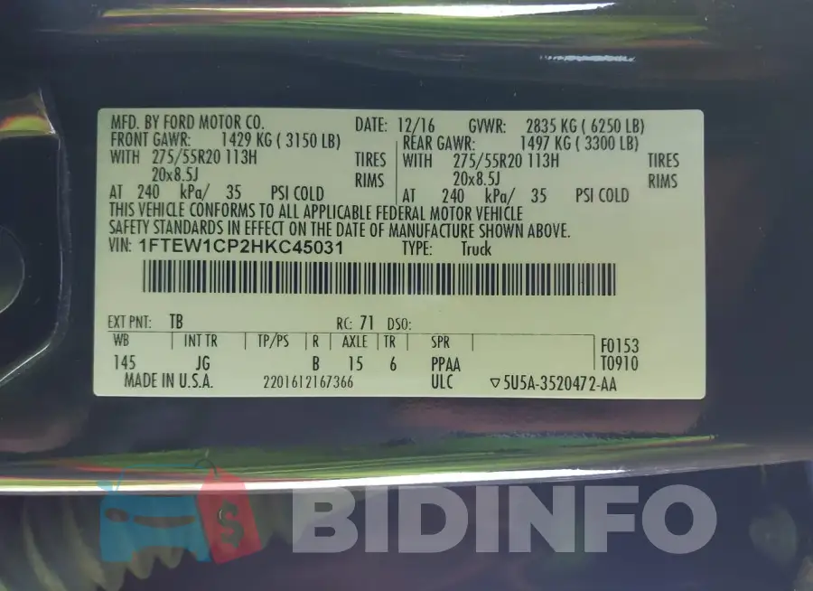 1FTEW1CP2HKC45031 Photo# 9
