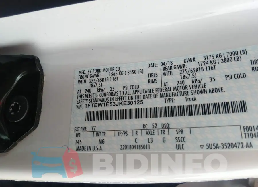 1FTEW1E53JKE30125 Photo# 9