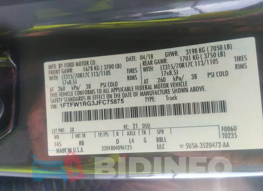 1FTFW1RG3JFC75875 Photo# 9