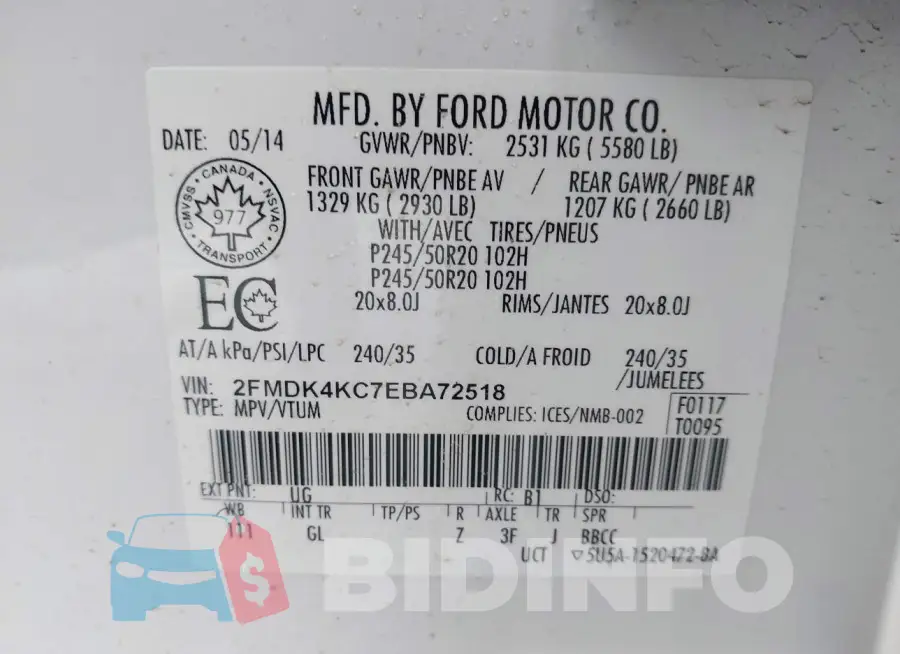 2FMDK4KC7EBA72518 Photo# 9
