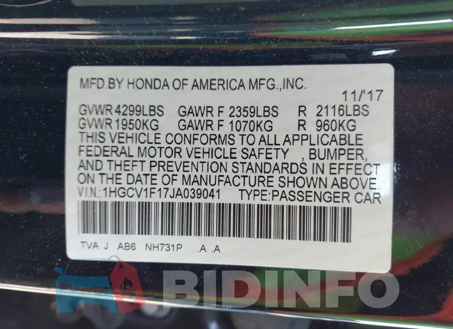 1HGCV1F17JA039041 Photo# 9