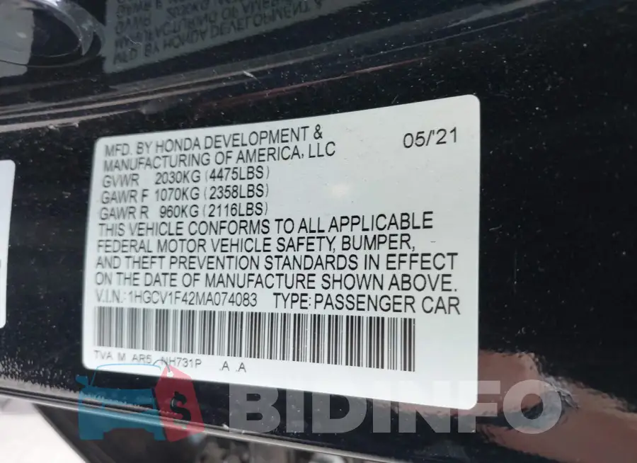 1HGCV1F42MA074083 Photo# 9