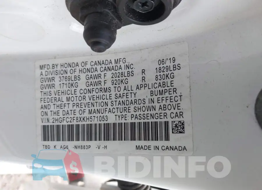 2HGFC2F8XKH571053 Photo# 9
