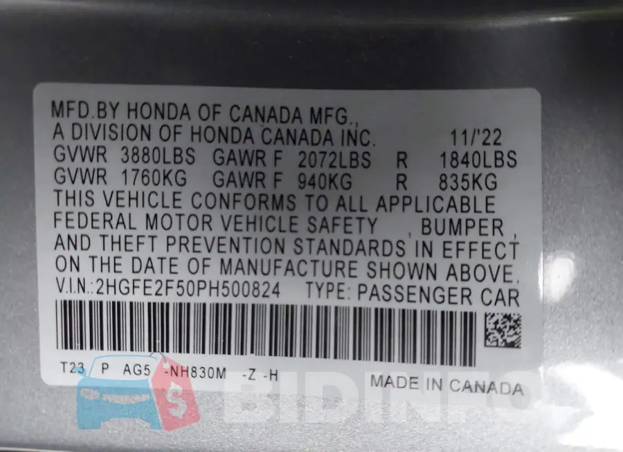 2HGFE2F50PH500824 Photo# 9