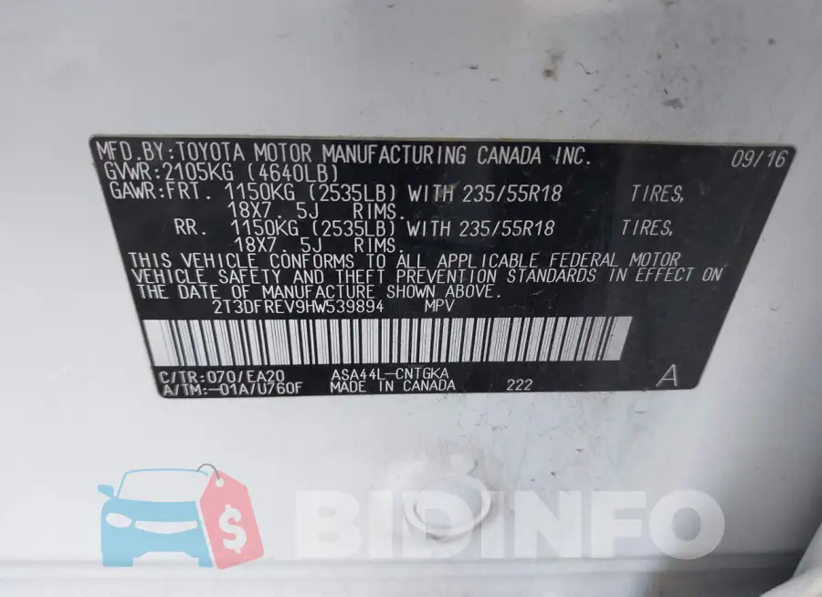 2T3DFREV9HW539894 Photo# 9