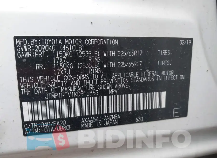 JTMP1RFV1KD515863 Photo# 9