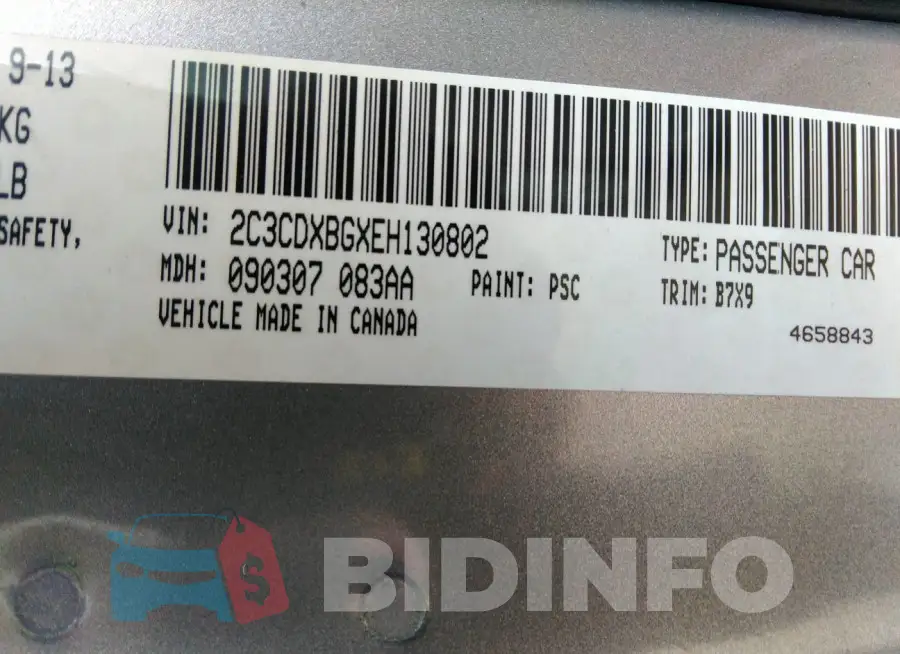 2C3CDXBGXEH130802 Photo# 9