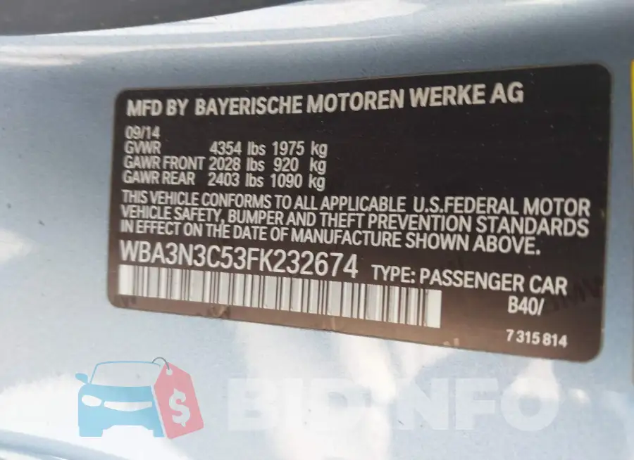 WBA3N3C53FK232674 Photo# 9