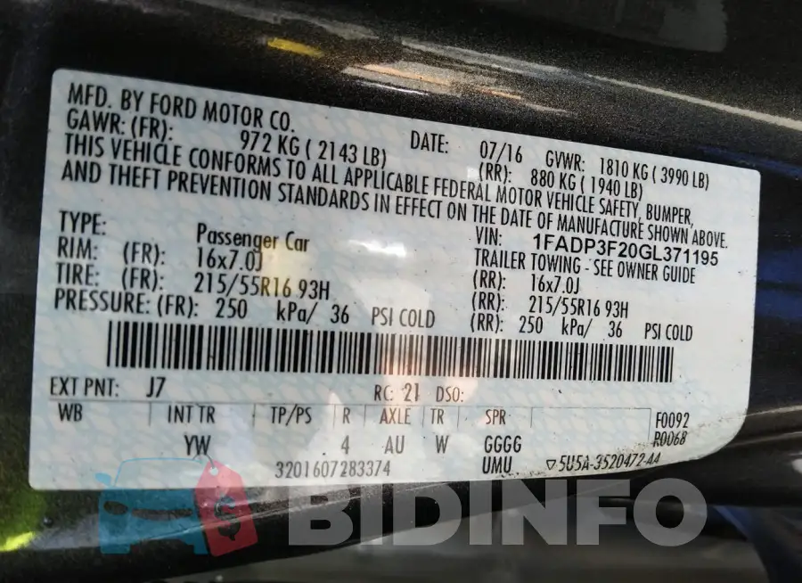 1FADP3F20GL371195 Photo# 9