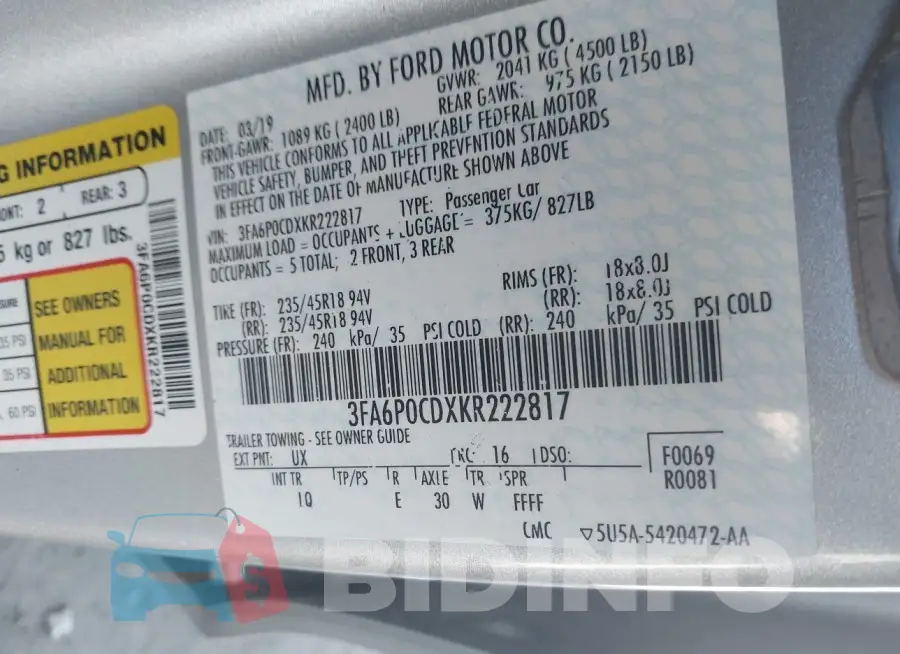 3FA6P0CDXKR222817 Photo# 9