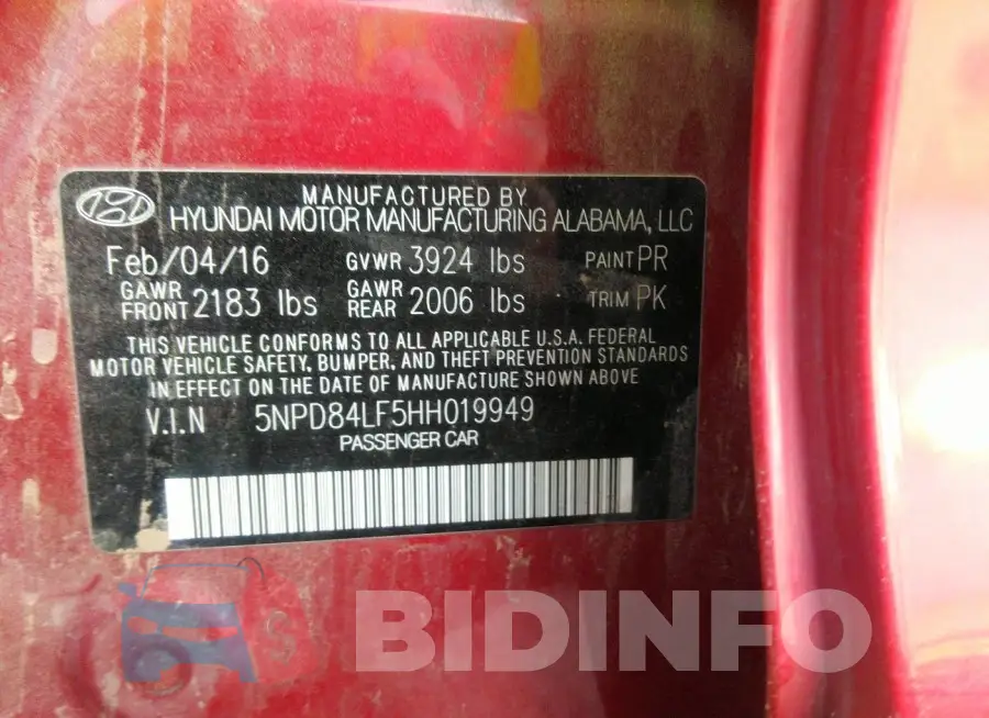 5NPD84LF5HH019949 Photo# 9