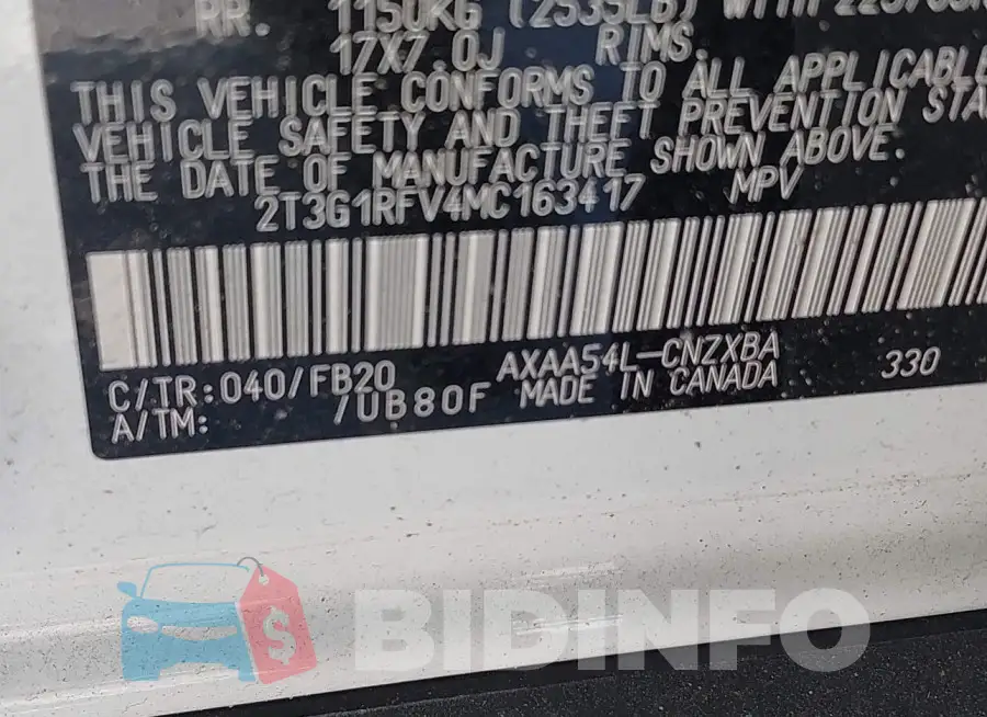2T3G1RFV4MC163417 Photo# 9