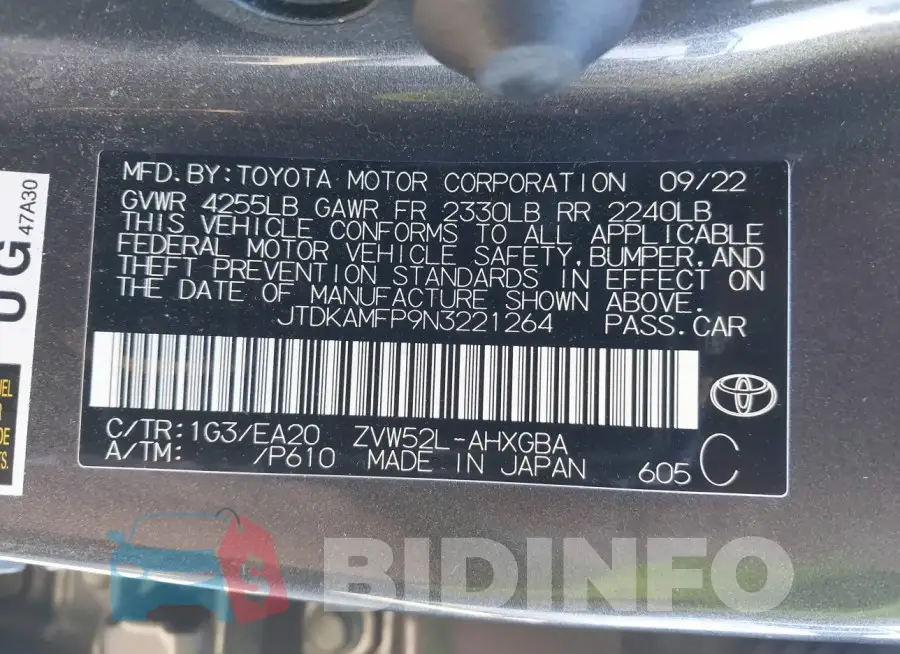 JTDKAMFP9N3221264 Photo# 9