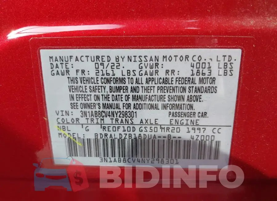 3N1AB8CV4NY298301 Photo# 9